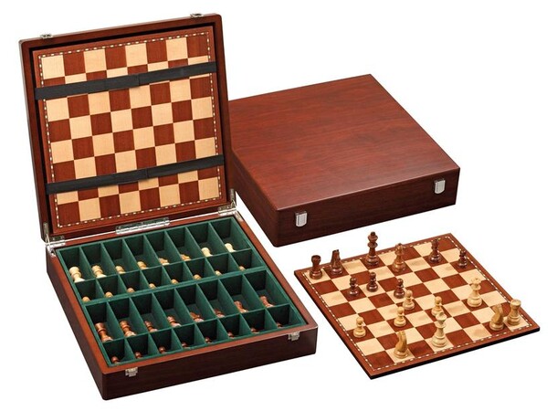 Schack Lyxigt set m/ pjäser och låda 39x39cm - 45mm fält - Kung 78mm 